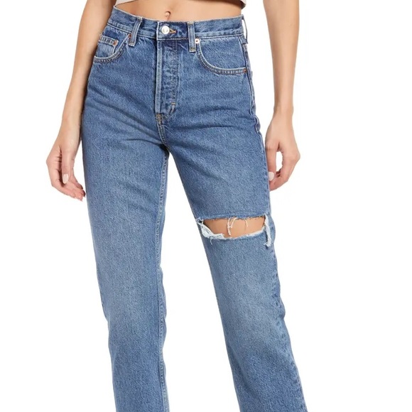 Topshop Denim - Topshop Distressed Straight Leg Jeans 30